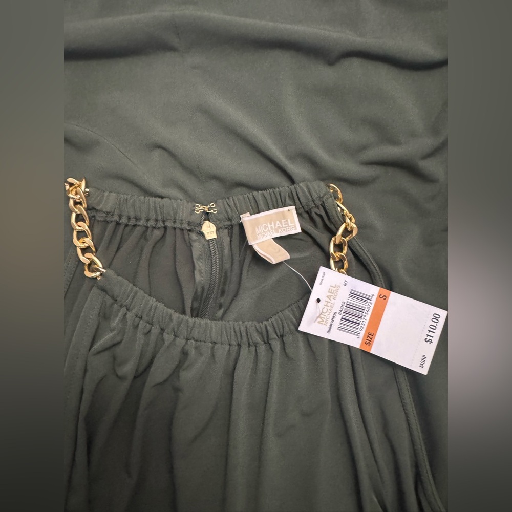 Michael Kors Dark Green Dress with Gold Chain Straps